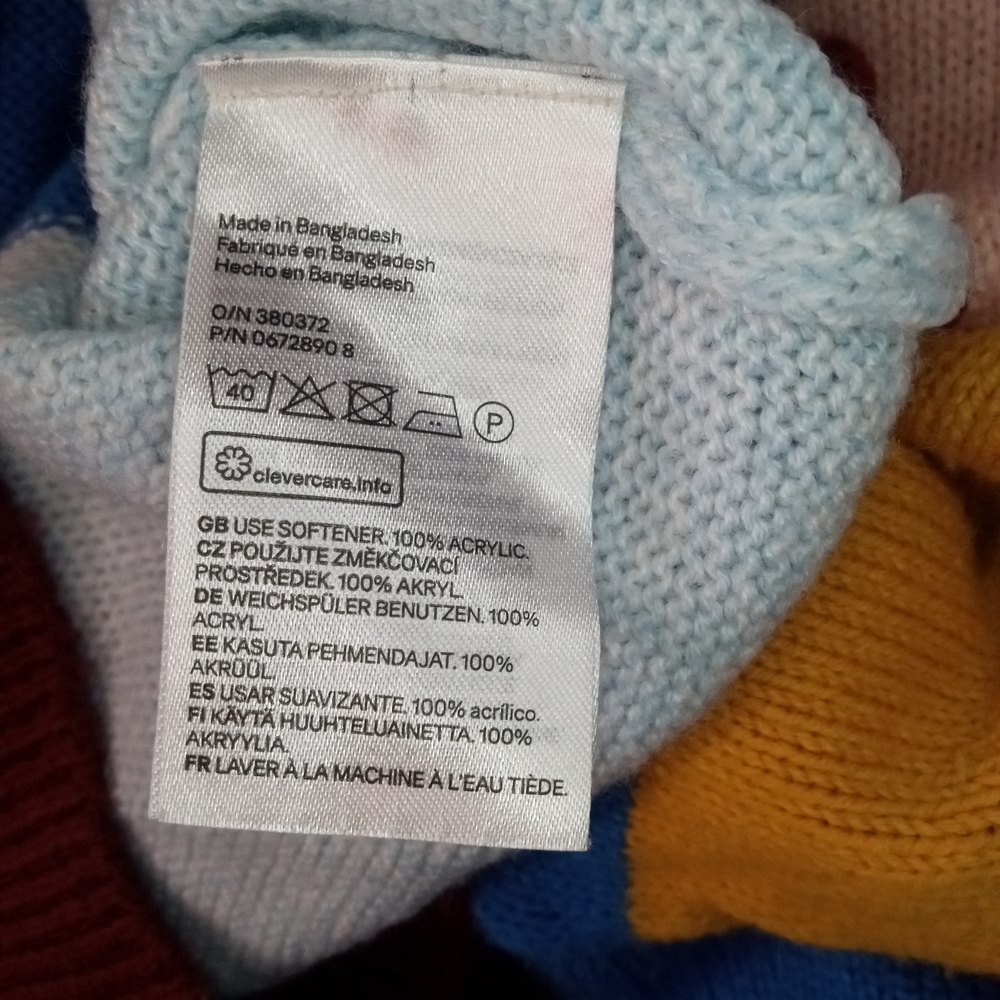 H&M Divided Colorblock Striped Crewneck Sweater Pink Yellow Blue Maroon  Small - Picture 7 of 7